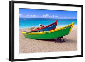 Brightly Painetd Boats, Puerto Rico-George Oze-Framed Photographic Print