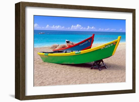 Brightly Painetd Boats, Puerto Rico-George Oze-Framed Photographic Print