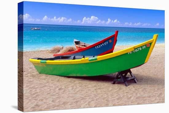 Brightly Painetd Boats, Puerto Rico-George Oze-Stretched Canvas