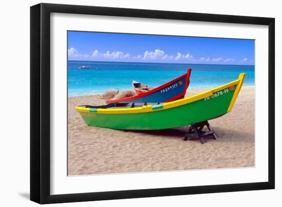 Brightly Painetd Boats, Puerto Rico-George Oze-Framed Photographic Print