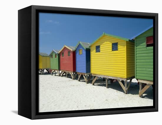 Brightly Painted Beach Bathing Huts at False Bay, Muizenburg, Cape Town, South Africa-Gavin Hellier-Framed Stretched Canvas