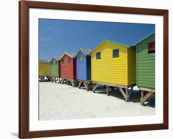 Brightly Painted Beach Bathing Huts at False Bay, Muizenburg, Cape Town, South Africa-Gavin Hellier-Framed Photographic Print