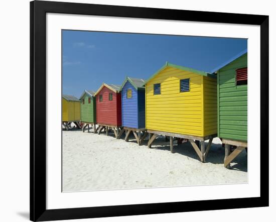 Brightly Painted Beach Bathing Huts at False Bay, Muizenburg, Cape Town, South Africa-Gavin Hellier-Framed Photographic Print