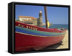 Brightly Painted Fishing Boat, Collioure, Cote Vermeille, Languedoc Roussillon, France, Europe-Michael Busselle-Framed Stretched Canvas