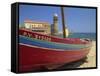 Brightly Painted Fishing Boat, Collioure, Cote Vermeille, Languedoc Roussillon, France, Europe-Michael Busselle-Framed Stretched Canvas