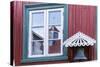 Brightly Painted House Reflected in Window in Sisimiut, Greenland, Polar Regions-Michael Nolan-Stretched Canvas