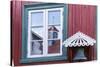 Brightly Painted House Reflected in Window in Sisimiut, Greenland, Polar Regions-Michael Nolan-Stretched Canvas
