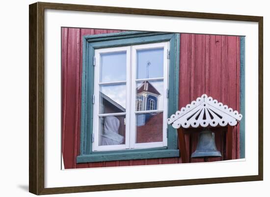 Brightly Painted House Reflected in Window in Sisimiut, Greenland, Polar Regions-Michael Nolan-Framed Photographic Print