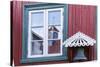 Brightly Painted House Reflected in Window in Sisimiut, Greenland, Polar Regions-Michael Nolan-Stretched Canvas