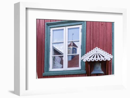 Brightly Painted House Reflected in Window in Sisimiut, Greenland, Polar Regions-Michael Nolan-Framed Photographic Print