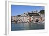 Brightly Painted Houses and Medieval Town Walls by the Marina at Porto Venere-Mark Sunderland-Framed Photographic Print