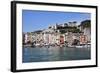 Brightly Painted Houses and Medieval Town Walls by the Marina at Porto Venere-Mark Sunderland-Framed Photographic Print