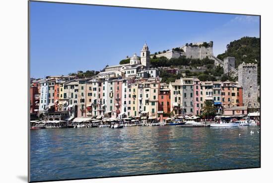Brightly Painted Houses and Medieval Town Walls by the Marina at Porto Venere-Mark Sunderland-Mounted Photographic Print