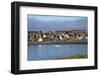 Brightly painted houses on the beach, Qeqertarsuaq, Greenland-Keren Su-Framed Photographic Print