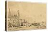 Brighton Beach, Looking East, 1824 (Brush & Grey Wash over Graphite on Beige Wove Paper)-John Constable-Stretched Canvas