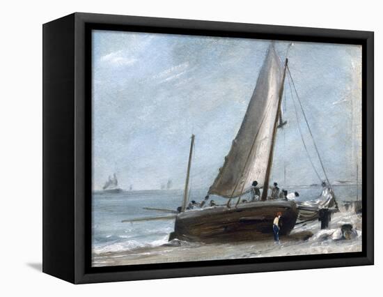 Brighton Beach with Fishing Boats and Crew-John Constable-Framed Stretched Canvas