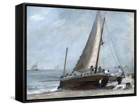 Brighton Beach with Fishing Boats and Crew-John Constable-Framed Stretched Canvas