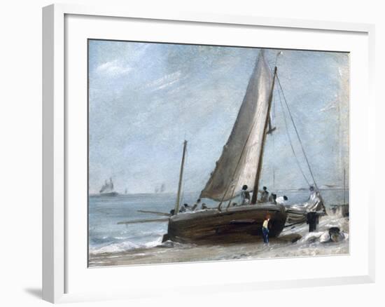 Brighton Beach with Fishing Boats and Crew-John Constable-Framed Giclee Print