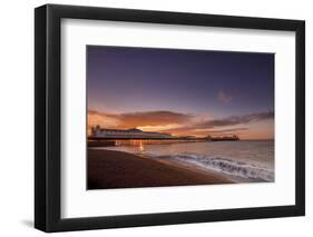 Brighton Pier and beach at sunrise, Brighton, East Sussex, Sussex, England, United Kingdom, Europe-Andrew Sproule-Framed Photographic Print