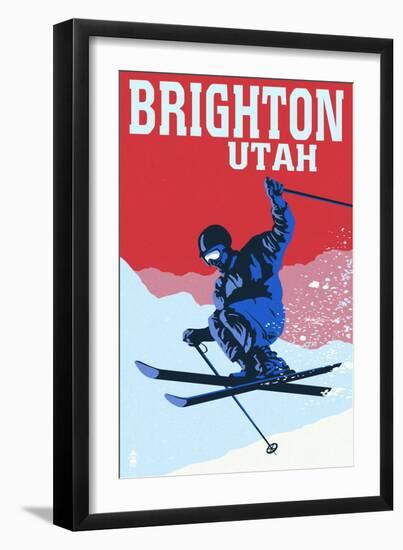 Brighton Resort, Utah - Colorblocked Skier-Lantern Press-Framed Art Print