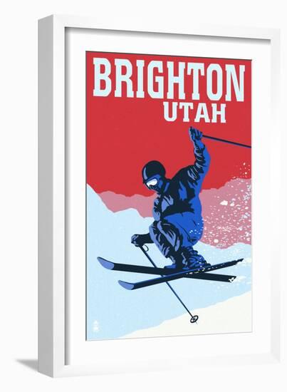 Brighton Resort, Utah - Colorblocked Skier-Lantern Press-Framed Art Print