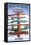 Brighton Resort, Utah - Ski Signpost-Lantern Press-Framed Stretched Canvas