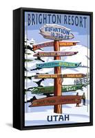 Brighton Resort, Utah - Ski Signpost-Lantern Press-Framed Stretched Canvas