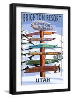 Brighton Resort, Utah - Ski Signpost-Lantern Press-Framed Art Print