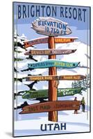 Brighton Resort, Utah - Ski Signpost-Lantern Press-Mounted Art Print