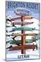 Brighton Resort, Utah - Ski Signpost-Lantern Press-Mounted Art Print