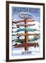 Brighton Resort, Utah - Ski Signpost-Lantern Press-Framed Art Print