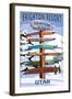 Brighton Resort, Utah - Ski Signpost-Lantern Press-Framed Art Print