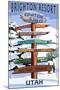 Brighton Resort, Utah - Ski Signpost-Lantern Press-Mounted Art Print