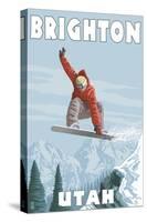 Brighton Resort, Utah - Snowboarder Jumping-Lantern Press-Stretched Canvas