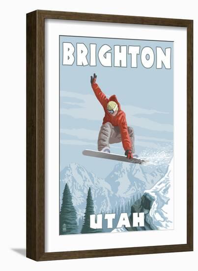 Brighton Resort, Utah - Snowboarder Jumping-Lantern Press-Framed Art Print