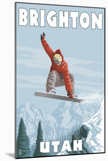 Brighton Resort, Utah - Snowboarder Jumping-Lantern Press-Mounted Art Print