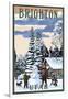 Brighton Resort, Utah - Snowman Scene-Lantern Press-Framed Art Print