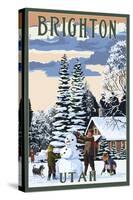 Brighton Resort, Utah - Snowman Scene-Lantern Press-Stretched Canvas