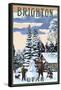 Brighton Resort, Utah - Snowman Scene-Lantern Press-Framed Stretched Canvas