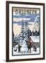 Brighton Resort, Utah - Snowman Scene-Lantern Press-Framed Art Print