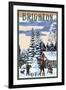 Brighton Resort, Utah - Snowman Scene-Lantern Press-Framed Art Print