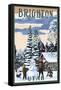 Brighton Resort, Utah - Snowman Scene-Lantern Press-Framed Stretched Canvas