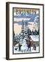 Brighton Resort, Utah - Snowman Scene-Lantern Press-Framed Art Print