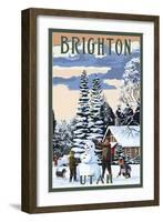 Brighton Resort, Utah - Snowman Scene-Lantern Press-Framed Art Print