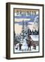 Brighton Resort, Utah - Snowman Scene-Lantern Press-Framed Art Print