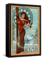 Brighton, Utah - Art Nouveau Skier-Lantern Press-Framed Stretched Canvas