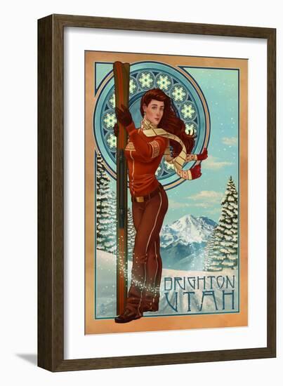 Brighton, Utah - Art Nouveau Skier-Lantern Press-Framed Art Print