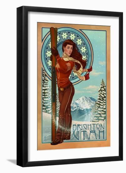 Brighton, Utah - Art Nouveau Skier-Lantern Press-Framed Art Print