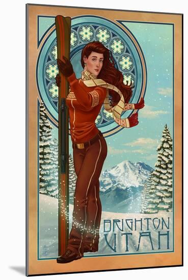 Brighton, Utah - Art Nouveau Skier-Lantern Press-Mounted Art Print