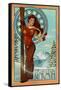 Brighton, Utah - Art Nouveau Skier-Lantern Press-Framed Stretched Canvas